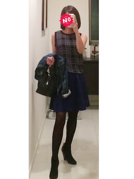 「ノースリーブニット」｜「アイテム（デニムジャケット）」を使った、MASAYOさん（レディース・165cm）の秋コーディネート
