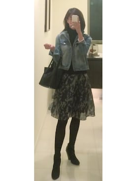 「ノースリーブニット」｜「アイテム（デニムジャケット）」を使った、MASAYOさん（レディース・165cm）の秋コーディネート
