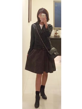 「シャネル」｜「アイテム（ライダースジャケット）」を使った、MASAYOさん（レディース・165cm）の秋コーディネート