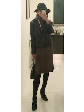 「シャネル」｜「アイテム（ライダースジャケット）」を使った、MASAYOさん（レディース・165cm）の秋コーディネート