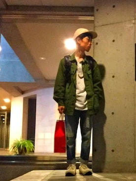 「markaware（マーカウェア）のアイテム（ミリタリージャケット）」を使った、わたいしさん（メンズ・168cm）の秋コーディネート