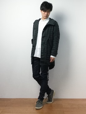 「細身」｜「アイテム（モッズコート）」を使った、武井一輝さん（メンズ・172cm）の春コーディネート