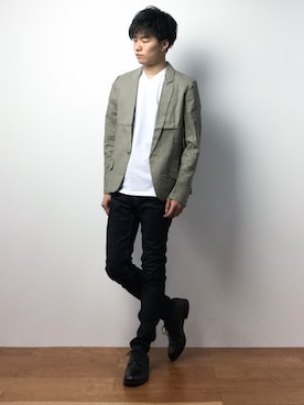 「細身」｜「アイテム（テーラードジャケット）」を使った、武井一輝さん（メンズ・172cm）の春コーディネート