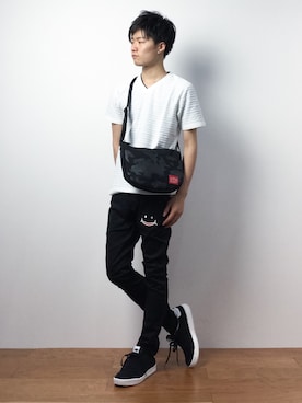 「UP SMILE（アップスマイル）のアイテム（パンツ）」を使った、武井一輝さん（メンズ・172cm）の春コーディネート