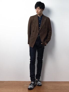 「TAKA-Q（タカキュー）のアイテム（シューズ）」を使った、武井一輝さん（メンズ・172cm）の春コーディネート