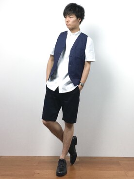 「ADPOSION（アドポーション）のアイテム（トップス）」を使った、武井一輝さん（メンズ・172cm）の夏コーディネート