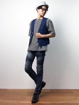 「TAKA-Q（タカキュー）のアイテム（ブルゾン）」を使った、武井一輝さん（メンズ・172cm）の夏コーディネート