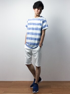 武井一輝さんの「WEGO/アンサンブルボーダーTシャツ」を使ったコーディネート