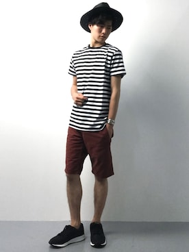 「UP START（アップスタート）のアイテム（帽子）」を使った、武井一輝さん（メンズ・172cm）の夏コーディネート