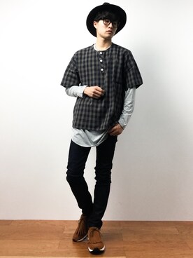 「unrelaxing（アンリラクシング）のアイテム（トップス）」を使った、武井一輝さん（メンズ・172cm）の夏コーディネート
