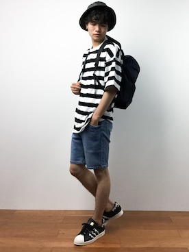 「hALON（アーロン）のアイテム（帽子）」を使った、武井一輝さん（メンズ・172cm）の夏コーディネート