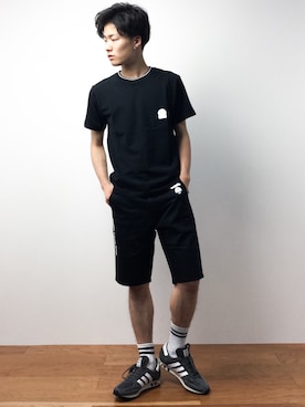 「AAPE BY A BATHING APE（エーエイプバイアベイシングエイプ）のアイテム（パンツ）」を使った、武井一輝さん（メンズ・172cm）の夏コーディネート