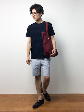 「Champion（チャンピオン）のアイテム（バッグ）」を使った、武井一輝さん（メンズ・172cm）の夏コーディネート