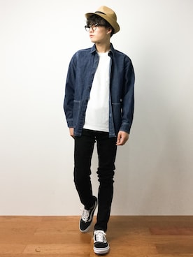 「むぎわら帽子」｜「アイテム（ブルゾン）」を使った、武井一輝さん（メンズ・172cm）の夏コーディネート