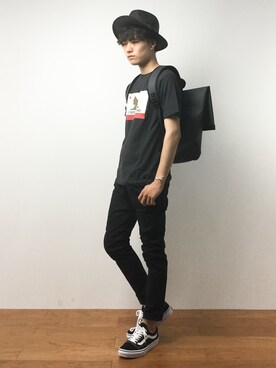 「wdl.（ワームデザインラボ）のアイテム」を使った、武井一輝さん（メンズ・172cm）の夏コーディネート