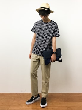 「JAMA RICO（ジャマリコ）のアイテム」を使った、武井一輝さん（メンズ・172cm）の夏コーディネート
