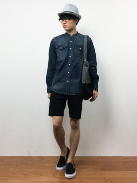 「HVC（エイチブイシー）のアイテム（帽子）」を使った、武井一輝さん（メンズ・172cm）の夏コーディネート