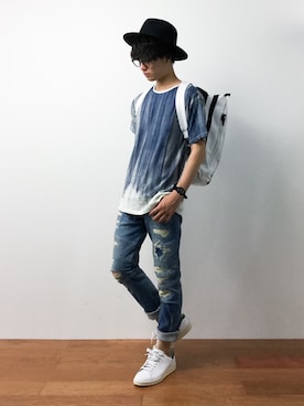「CABANE de ZUCCa（カバンドズッカ）のアイテム」を使った、武井一輝さん（メンズ・172cm）の夏コーディネート