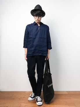 「HVC（エイチブイシー）のアイテム（帽子）」を使った、武井一輝さん（メンズ・172cm）の夏コーディネート