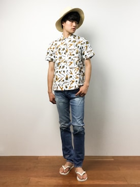 「n(n) BY NUMBER (N)INE（エヌエヌバイナンバーナイン）のアイテム（パンツ）」を使った、武井一輝さん（メンズ・172cm）の夏コーディネート