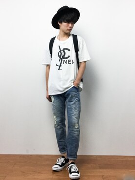 「GLAMB by glamb（グラムバイグラム）のアイテム（Tシャツ/カットソー）」を使った、武井一輝さん（メンズ・172cm）の夏コーディネート