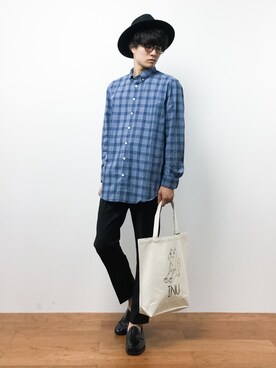 「JUNRED（ジュンレッド）のアイテム（トートバッグ）」を使った、武井一輝さん（メンズ・172cm）の夏コーディネート