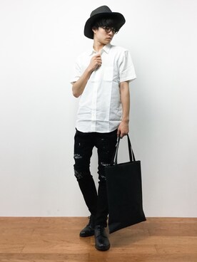 「n(n) BY NUMBER (N)INE（エヌエヌバイナンバーナイン）のアイテム（パンツ）」を使った、武井一輝さん（メンズ・172cm）の夏コーディネート