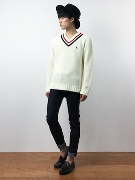 「FRED PERRY（フレッドペリー）のアイテム（ニット/セーター）」を使った、武井一輝さん（メンズ・173cm）の夏コーディネート