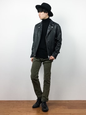 「JOURNAL STANDARD（ジャーナルスタンダード）のアイテム（ライダースジャケット）」を使った、武井一輝さん（メンズ・173cm）の秋コーディネート