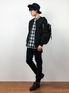 「CASPER JOHN（キャスパージョン）のアイテム（帽子）」を使った、武井一輝さん（メンズ・173cm）の秋コーディネート