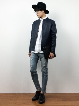 「WEGO（ウィゴー）のアイテム（ライダースジャケット）」を使った、武井一輝さん（メンズ・173cm）の秋コーディネート