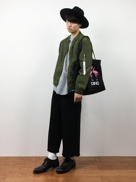 「CASPER JOHN（キャスパージョン）のアイテム（MA-1）」を使った、武井一輝さん（メンズ・173cm）の秋コーディネート