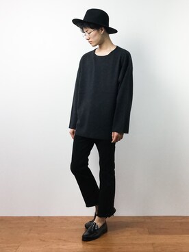 「BLACK by VANQUISH（ブラックバイバンキッシュ）のアイテム（ハット）」を使った、武井一輝さん（メンズ・173cm）の秋コーディネート