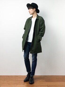「Denime（ドゥニーム）のアイテム（ステンカラーコート）」を使った、武井一輝さん（メンズ・173cm）の秋コーディネート