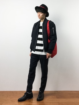 「ADAM ET ROPE'（アダムエロペ）のアイテム（MA-1）」を使った、武井一輝さん（メンズ・173cm）の秋コーディネート