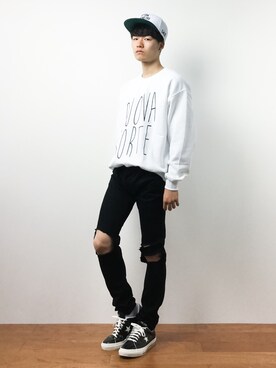 「unrelaxing（アンリラクシング）のアイテム（スウェット）」を使った、武井一輝さん（メンズ・173cm）の秋コーディネート