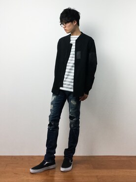 「AZUL by moussy（アズールバイマウジー）のアイテム（ジャケット/アウター）」を使った、武井一輝さん（メンズ・173cm）の秋コーディネート
