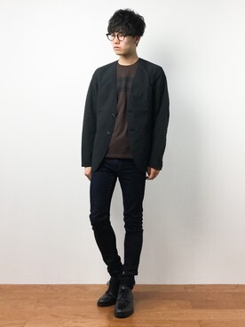 「niko and...（ニコアンド）のアイテム（ノーカラージャケット）」を使った、武井一輝さん（メンズ・173cm）の秋コーディネート