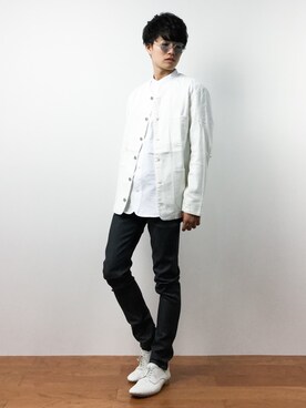 「ノーカラーシャツ」｜「アイテム（ノーカラージャケット）」を使った、武井一輝さん（メンズ・173cm）の秋コーディネート