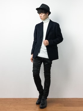 「HVC（エイチブイシー）のアイテム（帽子）」を使った、武井一輝さん（メンズ・173cm）の秋コーディネート