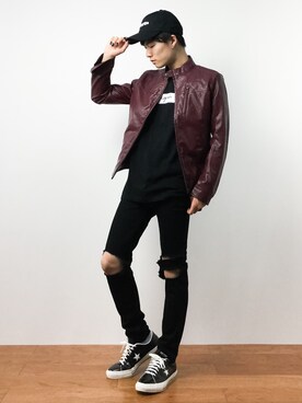 「MONKEY TIME（モンキータイム）のアイテム（帽子）」を使った、武井一輝さん（メンズ・173cm）の秋コーディネート
