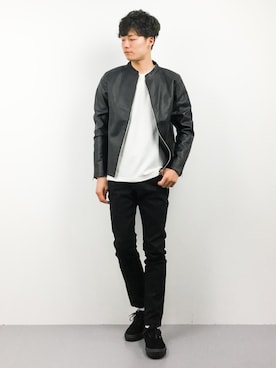 「WEGO（ウィゴー）のアイテム（ライダースジャケット）」を使った、武井一輝さん（メンズ・173cm）の秋コーディネート