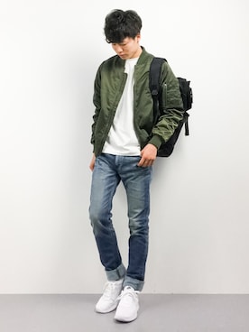「improves（インプローブス）のアイテム（MA-1）」を使った、武井一輝さん（メンズ・173cm）の秋コーディネート