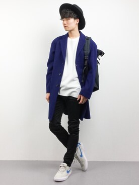 「green label relaxing（グリーンレーベルリラクシング）のアイテム（チェスターコート）」を使った、武井一輝さん（メンズ・173cm）の秋コーディネート