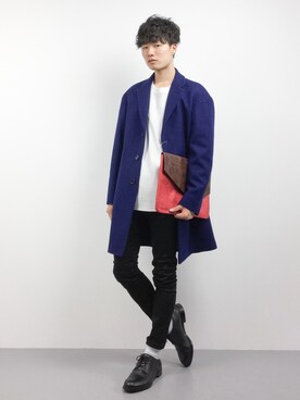「green label relaxing（グリーンレーベルリラクシング）のアイテム（チェスターコート）」を使った、武井一輝さん（メンズ・173cm）の秋コーディネート