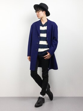 「green label relaxing（グリーンレーベルリラクシング）のアイテム（チェスターコート）」を使った、武井一輝さん（メンズ・173cm）の秋コーディネート