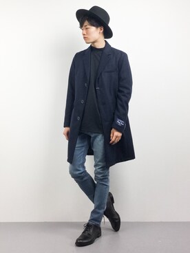 「URBAN RESEARCH Sonny Label（アーバンリサーチサニーレーベル）のアイテム（チェスターコート）」を使った、武井一輝さん（メンズ・173cm）の秋コーディネート