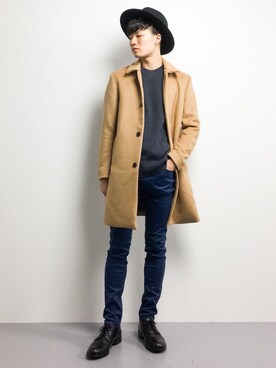 「STUDIOUS（ステュディオス）のアイテム（ステンカラーコート）」を使った、武井一輝さん（メンズ・173cm）の秋コーディネート