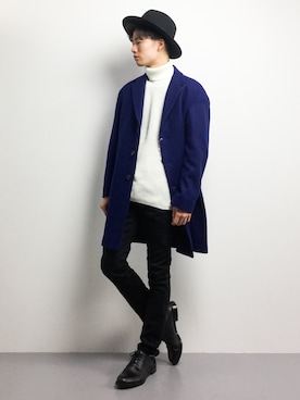 「green label relaxing（グリーンレーベルリラクシング）のアイテム（チェスターコート）」を使った、武井一輝さん（メンズ・173cm）の秋コーディネート