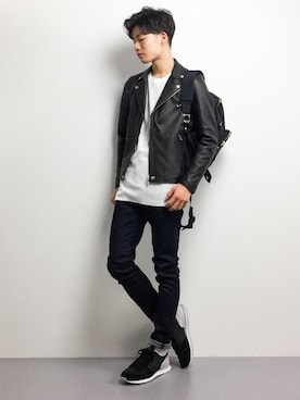 「STUDIOUS（ステュディオス）のアイテム（ライダースジャケット）」を使った、武井一輝さん（メンズ・173cm）の秋コーディネート